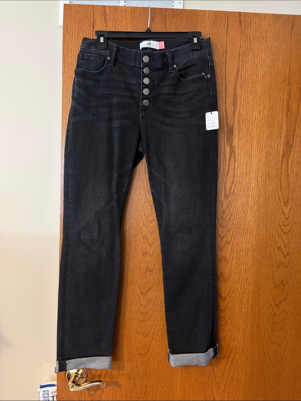 CAbi Black Straight-Leg Button-Fly Jeans